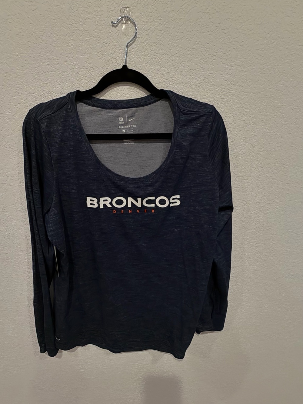 Nike Navy Broncos Long Sleeve Scoop Neck Tee